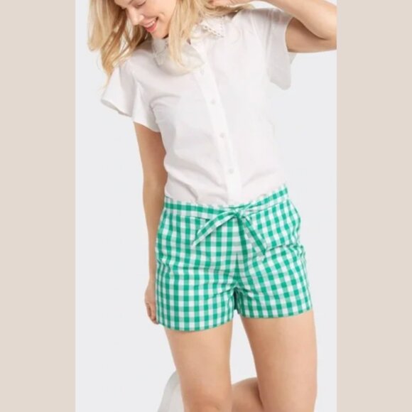 Draper James Pants - Draper James Dolly Green White Check Tie Shorts Size 10 NEW NWT